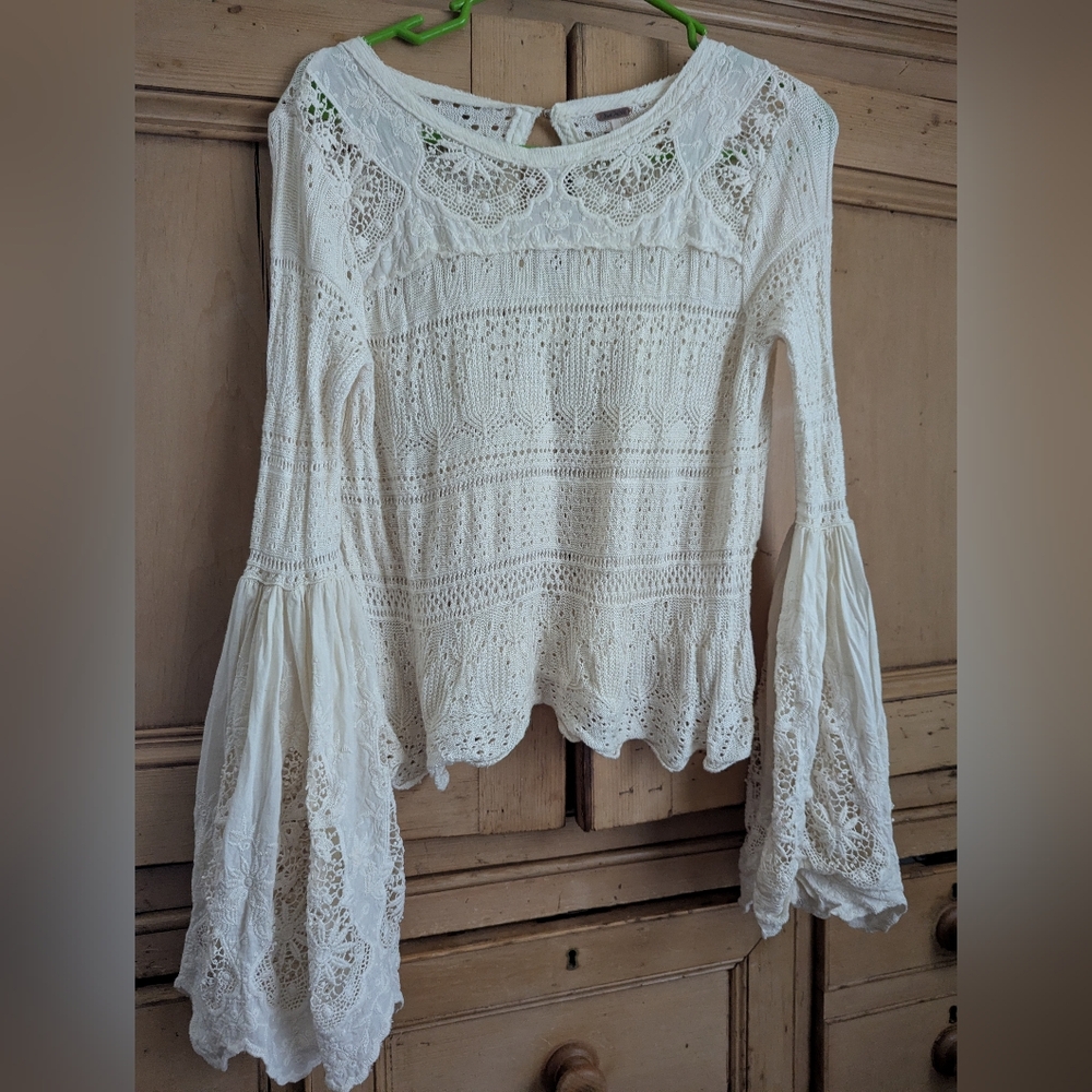 Free People Wide Bell Sleeved Lacey Top